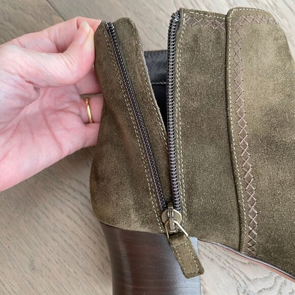 Aquatalia Block Heel Almond Toe Suede Leather Boots Side Zip Olive Green Sz 9 - Picture 11 of 15